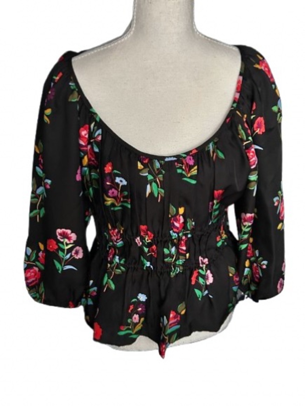 KATE SPADE Silk Blend Floral Top Short Blouse Designer Peasant Boho Flowers MED